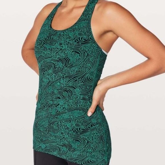 Lululemon Kitakami Viridian Green Black Cool Racerback Tank XS - Picture 1 of 7